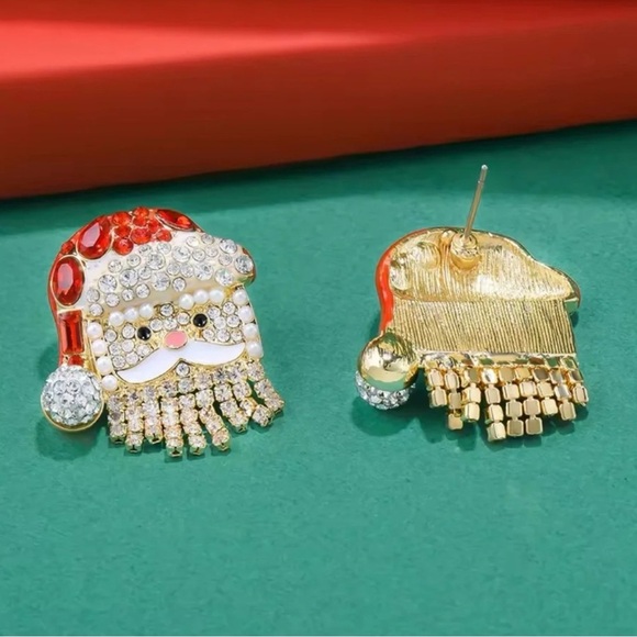 Santa Claus Christmas Red Crystal Earrings - Picture 4 of 5